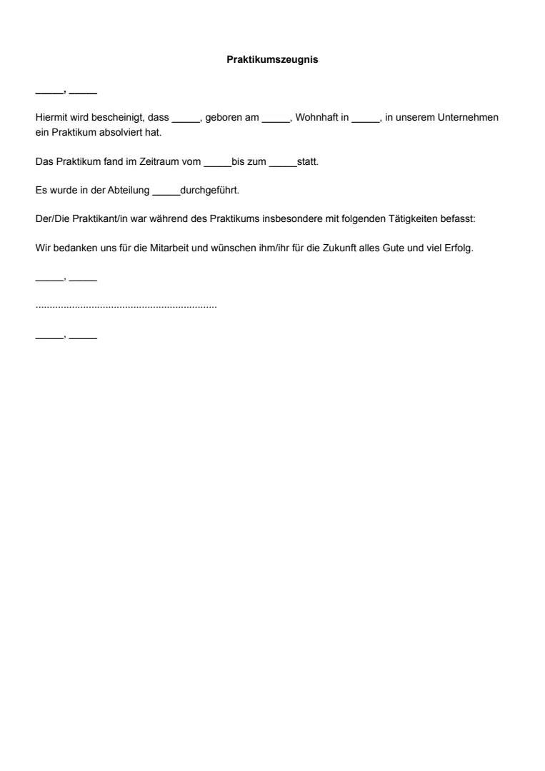 Vorlage und Beispiel für eine Praktikumsbescheinigung