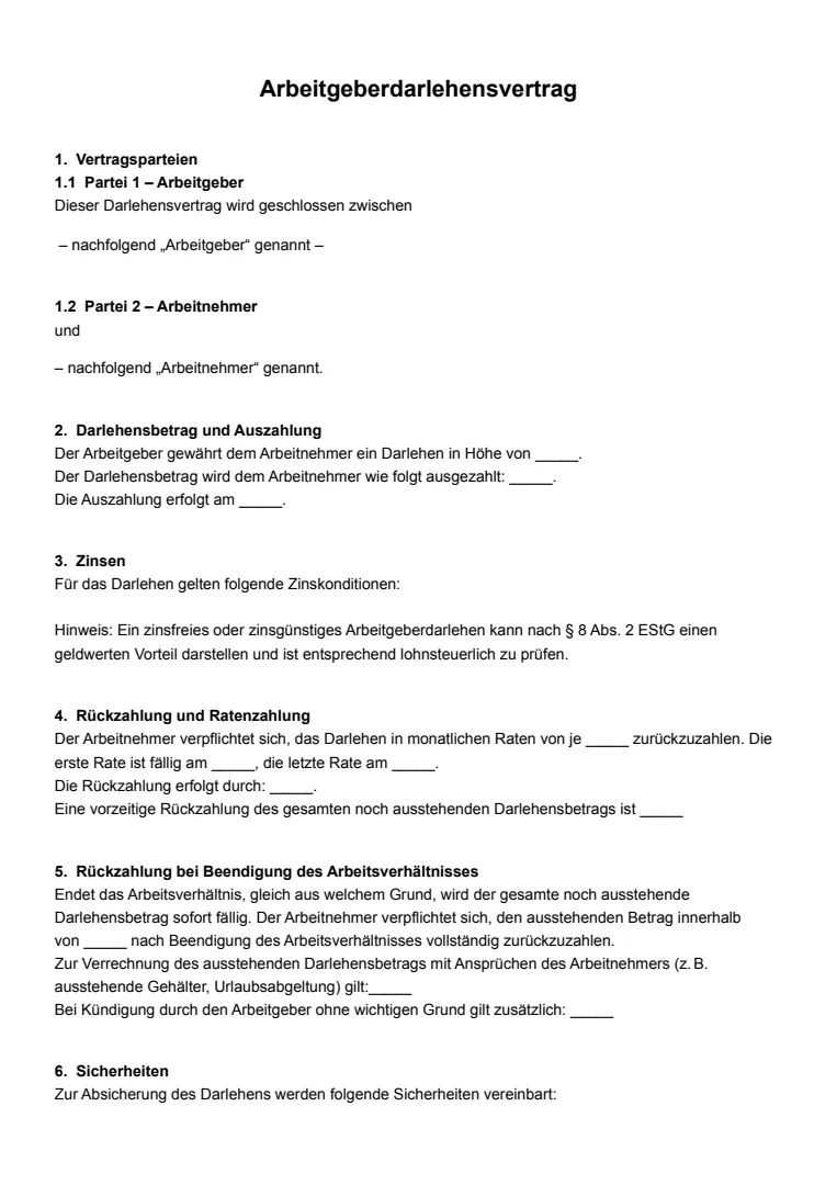 Arbeitgeberdarlehensvertrag: Vorlage, Muster und Tipps