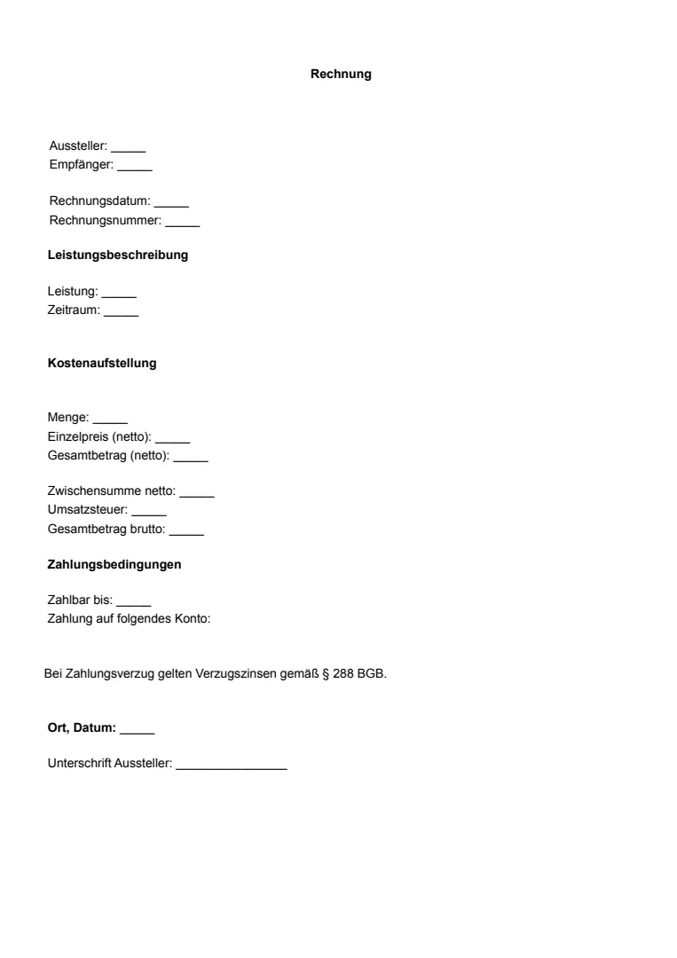 Rechnungen: Vorlage und Beispie