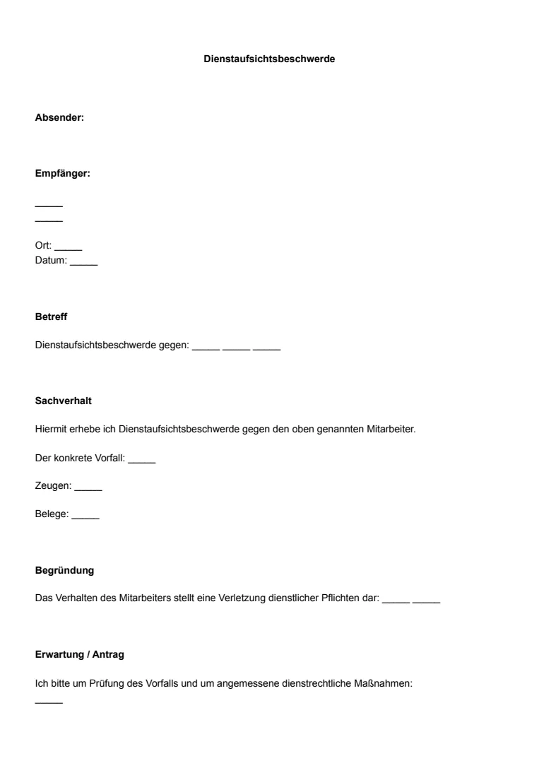 Vorlage und Beispiel für eine formelle Dienstaufsichtsbeschwerde