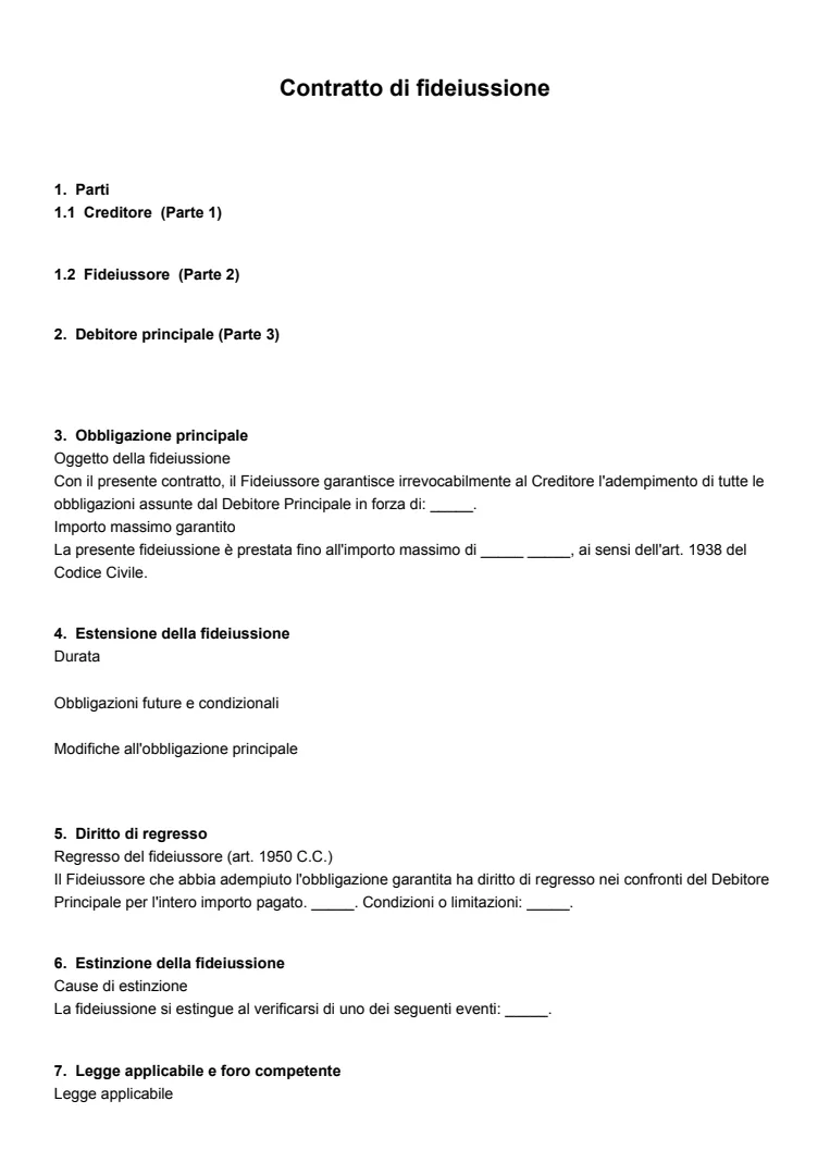 Modello ed esempio di fideiussione