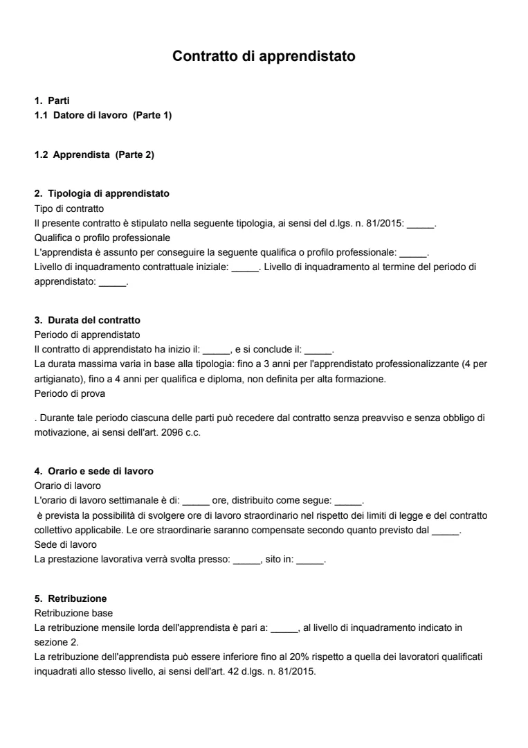 Modello ed esempio di contratto di apprendistato