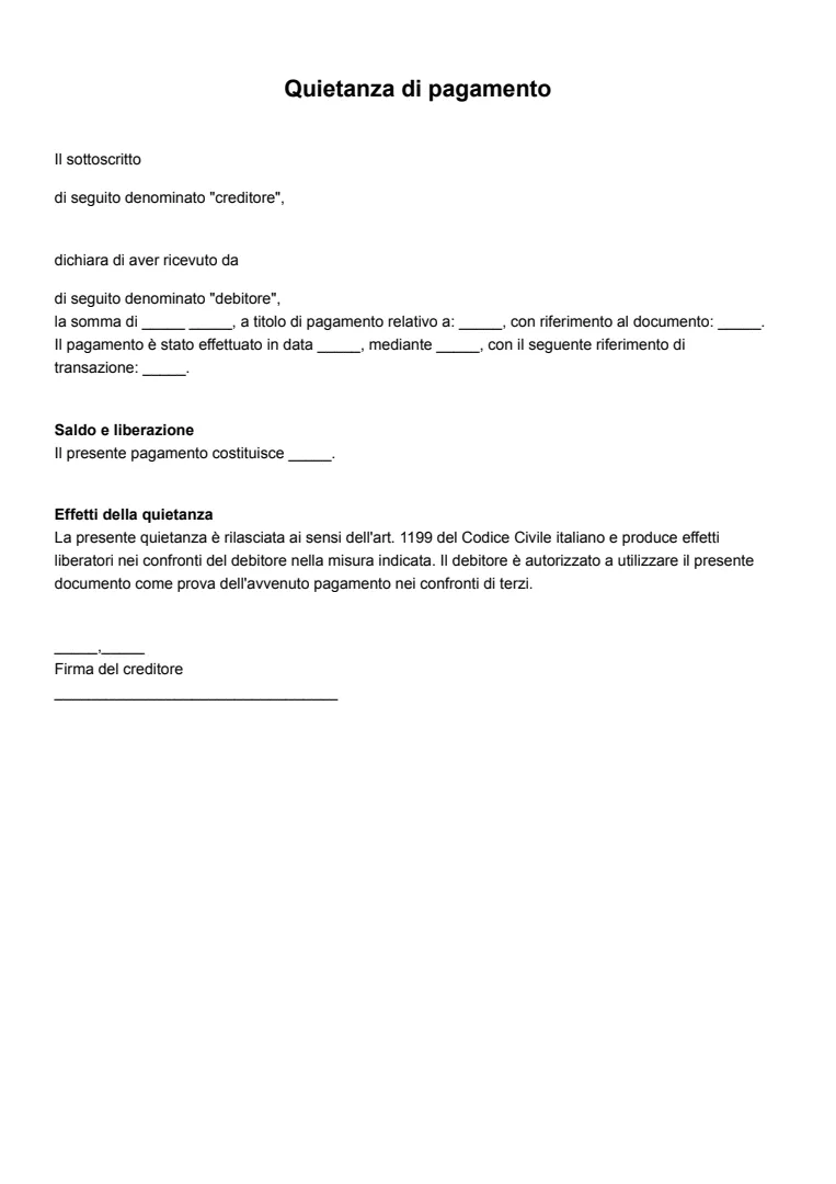 Modello ed esempio di ricevuta di pagamento