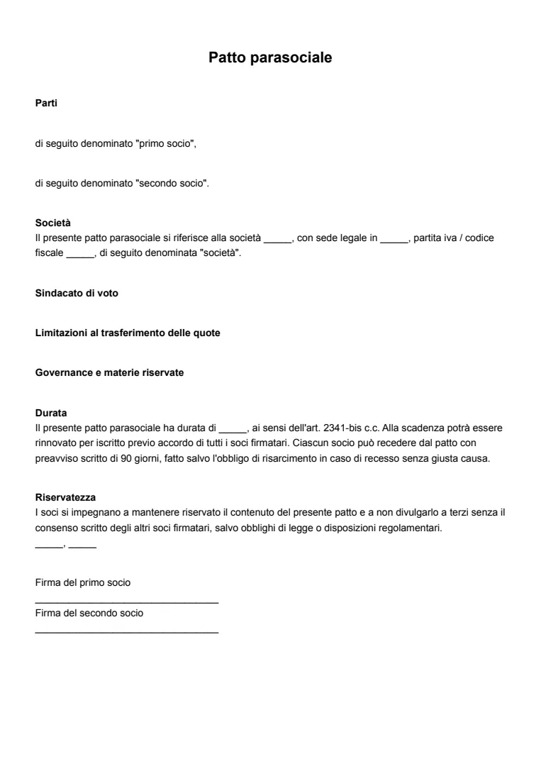 Modello ed esempio di accordi parasociali