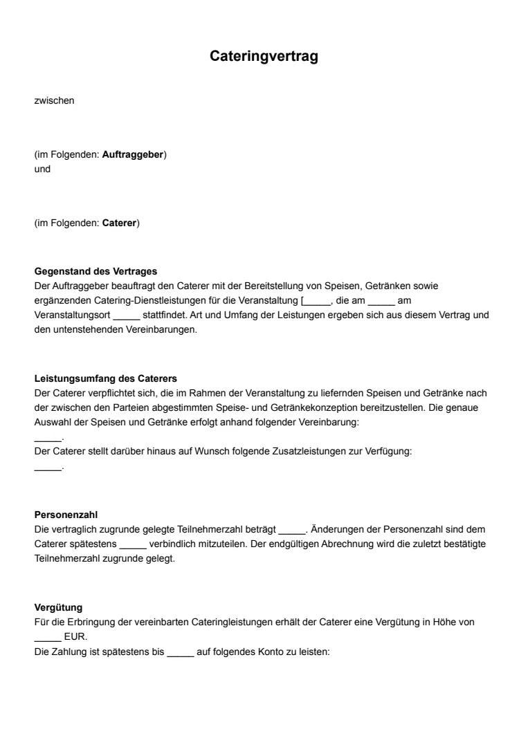 Vorlage und Muster eines Cateringvertrags