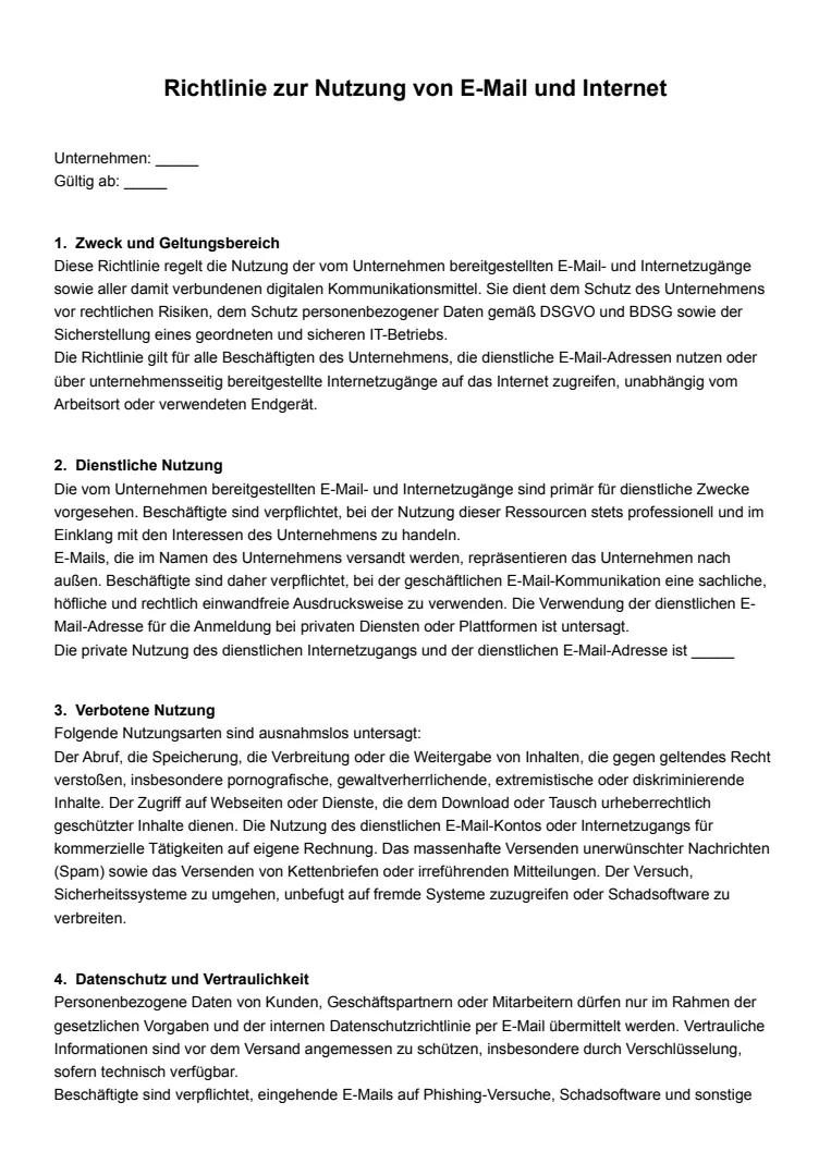 Vorlage und Beispiel für eine Richtlinie zur Nutzung von Mail und Internet