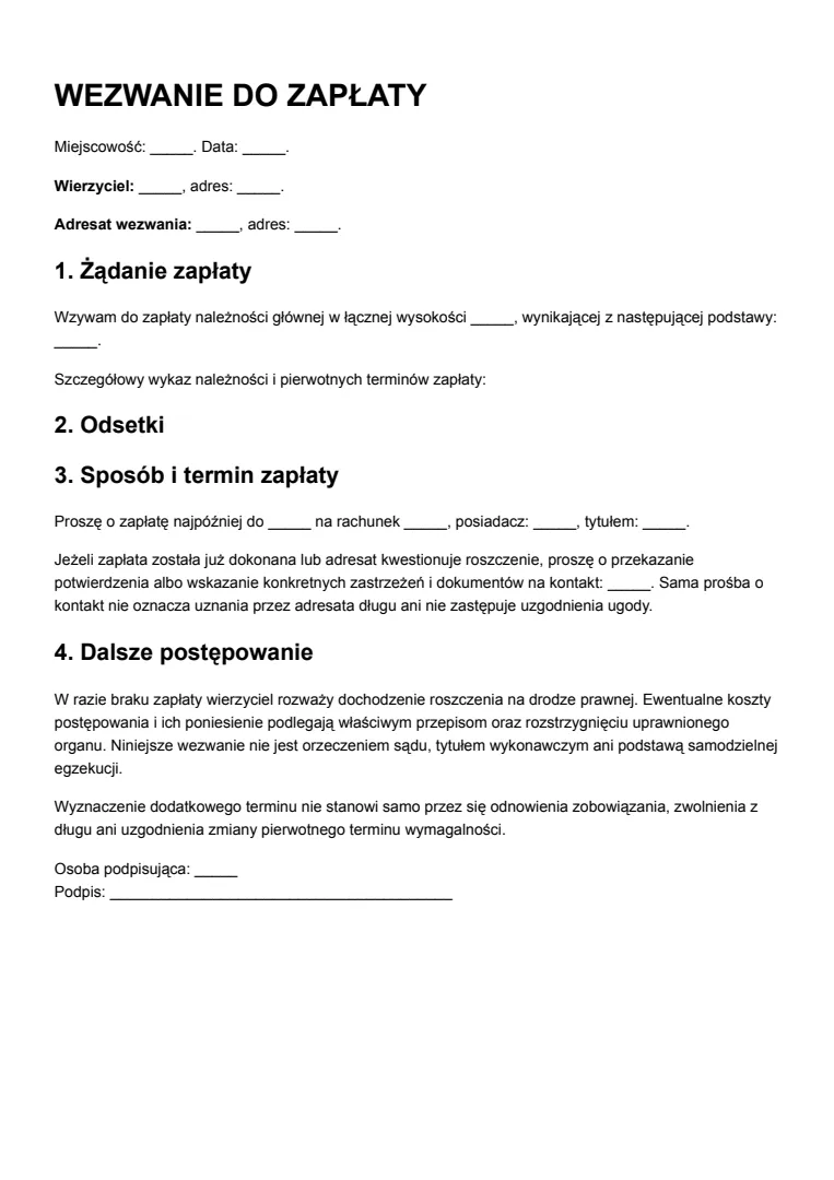 Wezwanie do zapłaty: wzór do wypełnienia