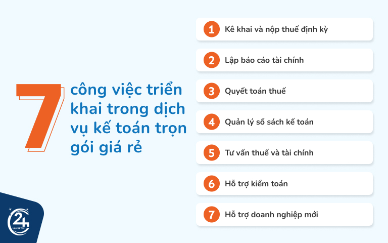 Các công việc triển khai trong dịch vụ kế toán trọn gói giá rẻ