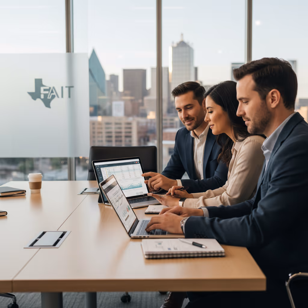 A group of people sitting in a conference room for financial firm meeting