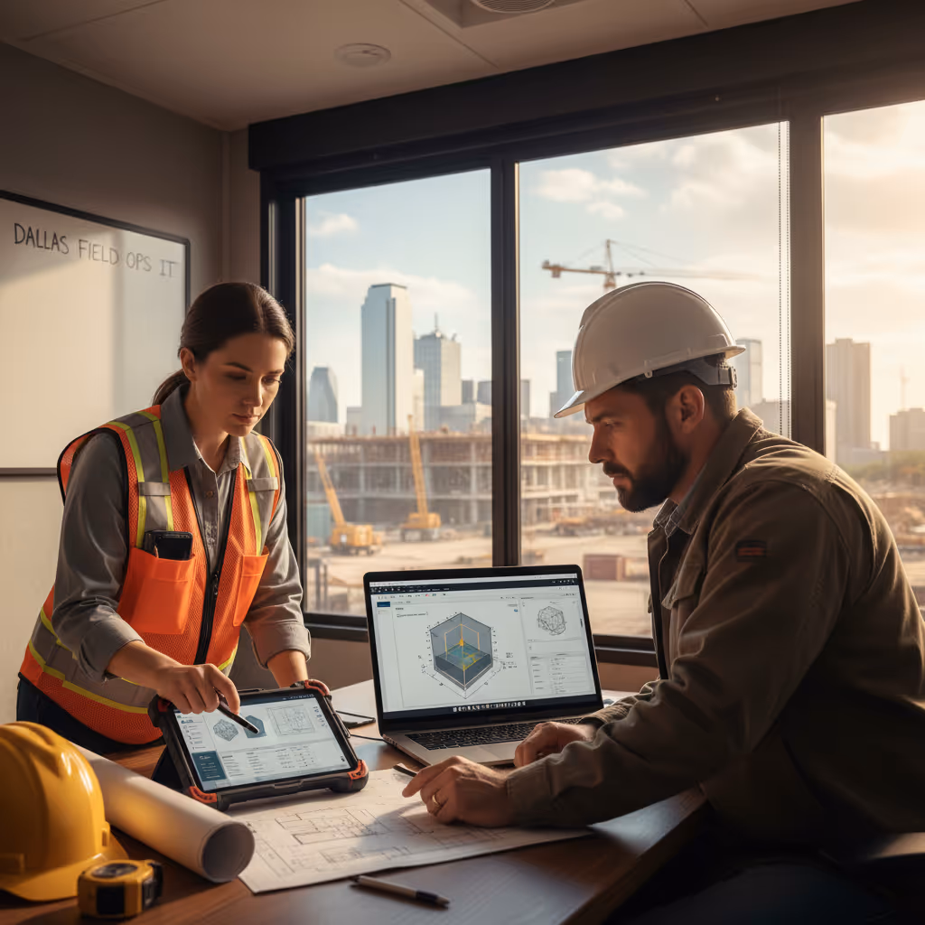 Two people in a construction office