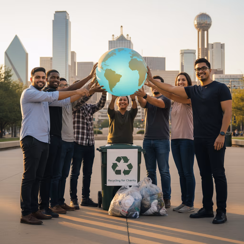 group of people holding globe for recycling and charity 