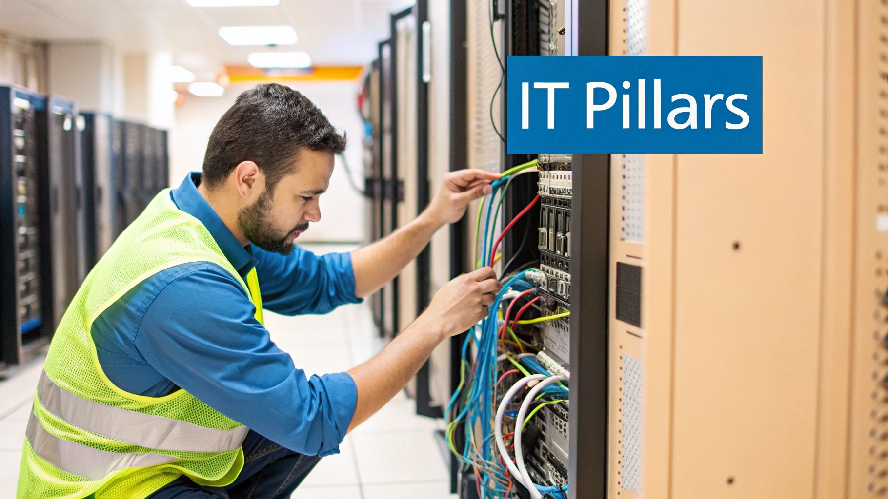 A team of IT professionals collaborating in a modern office, representing managed IT support.