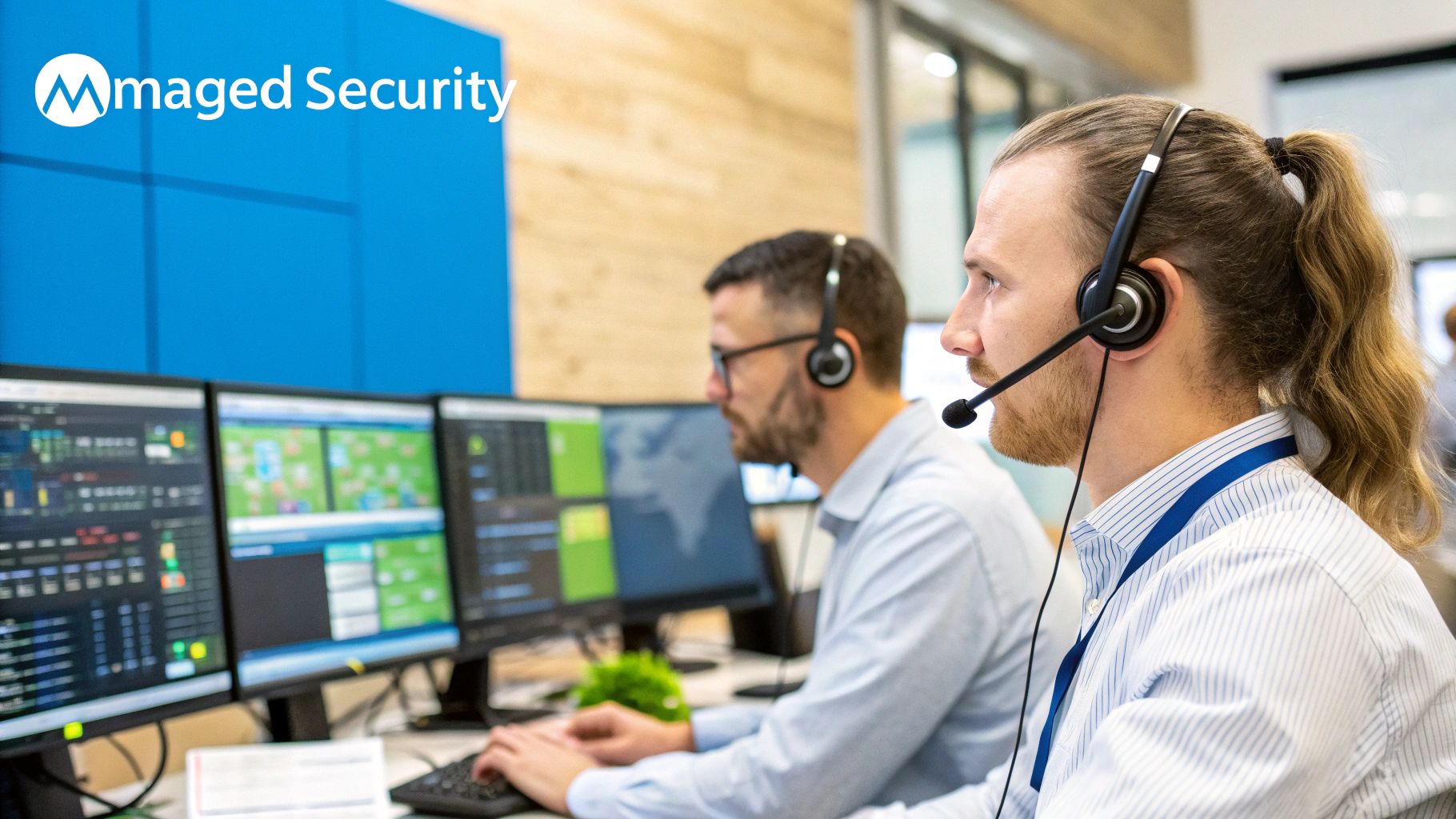 A team of IT professionals working together in a modern office, symbolizing managed IT support.