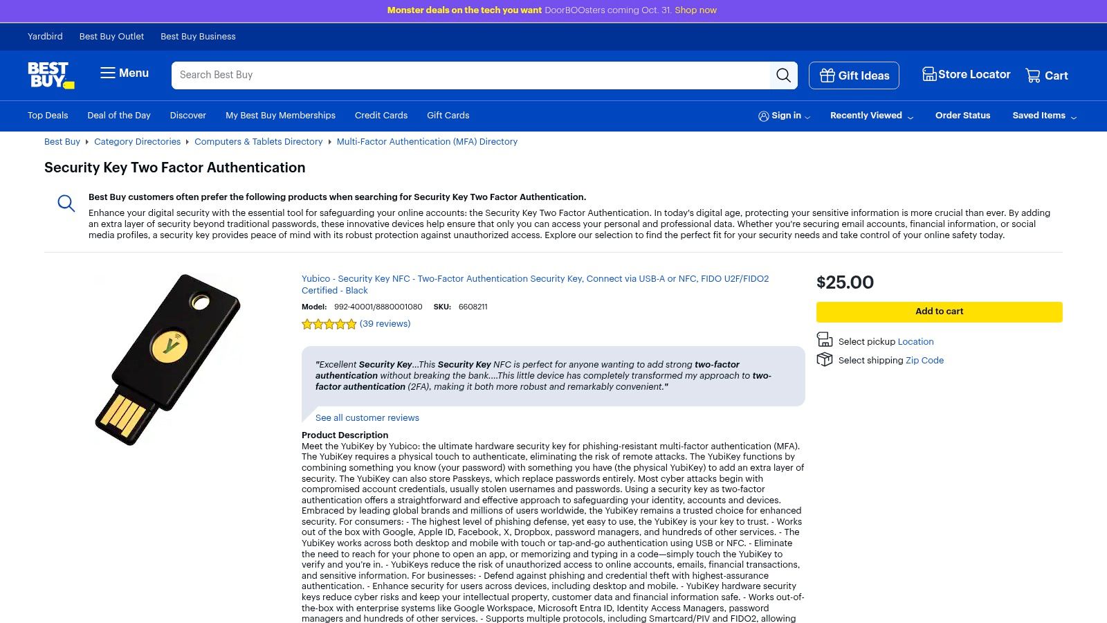 Best Buy (retailer for security keys)