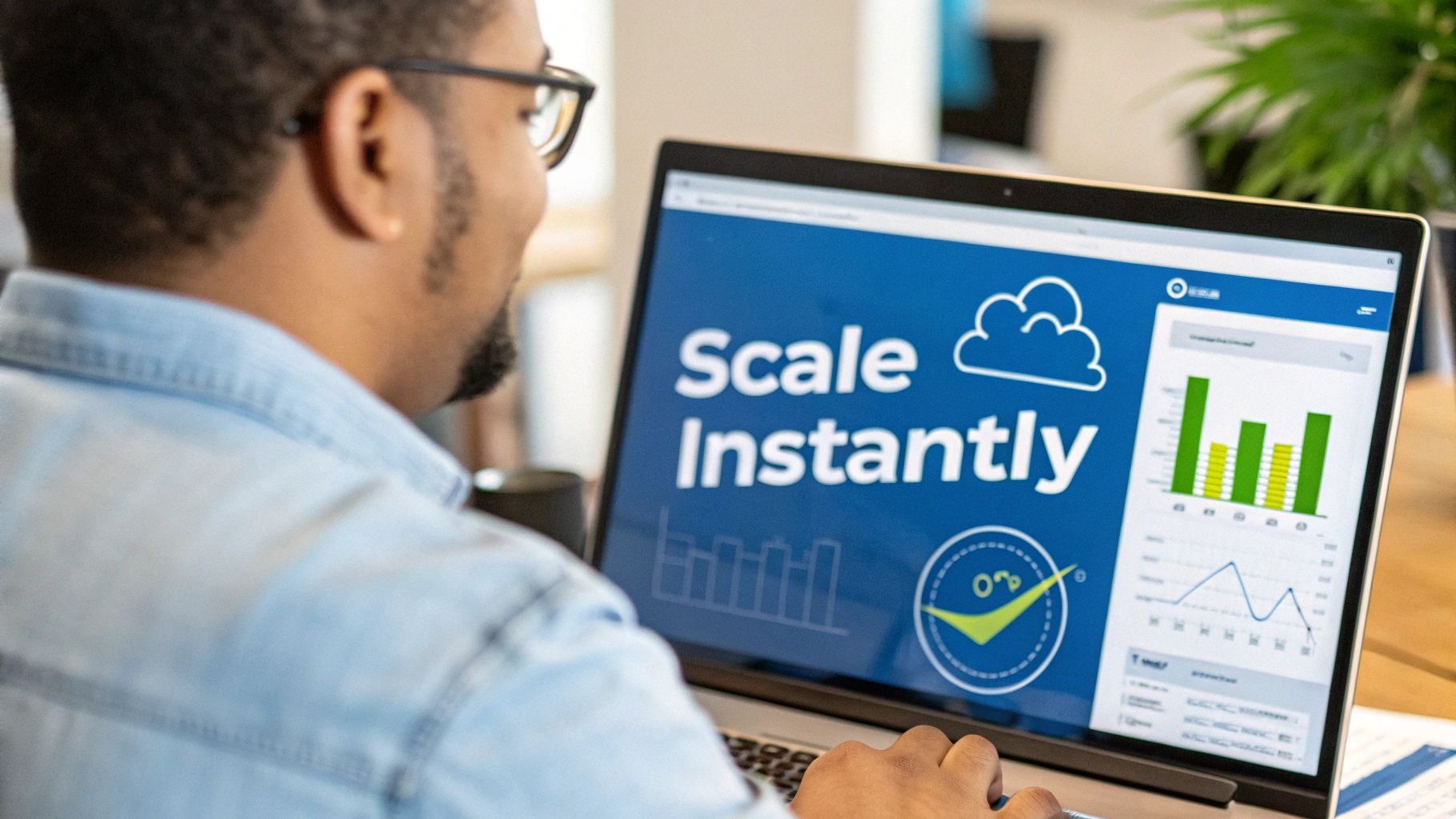 A graph showing an upward arrow, representing business growth and scalability in a cloud vs on premise comparison.