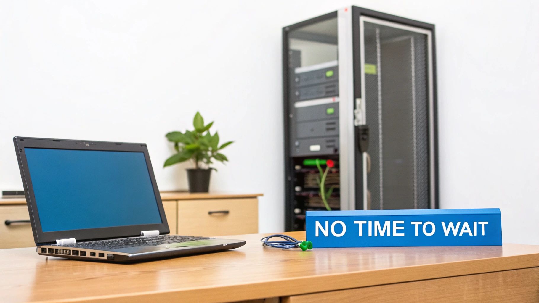 A team collaborating on a disaster recovery plan at a conference table.