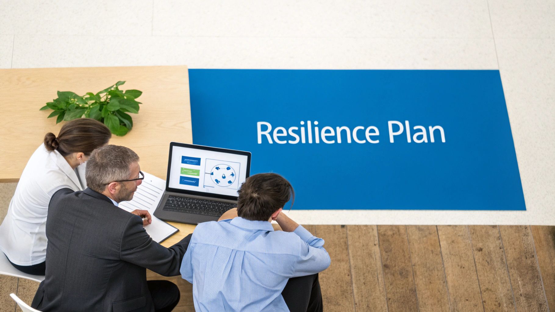 A business professional asking a question during a meeting