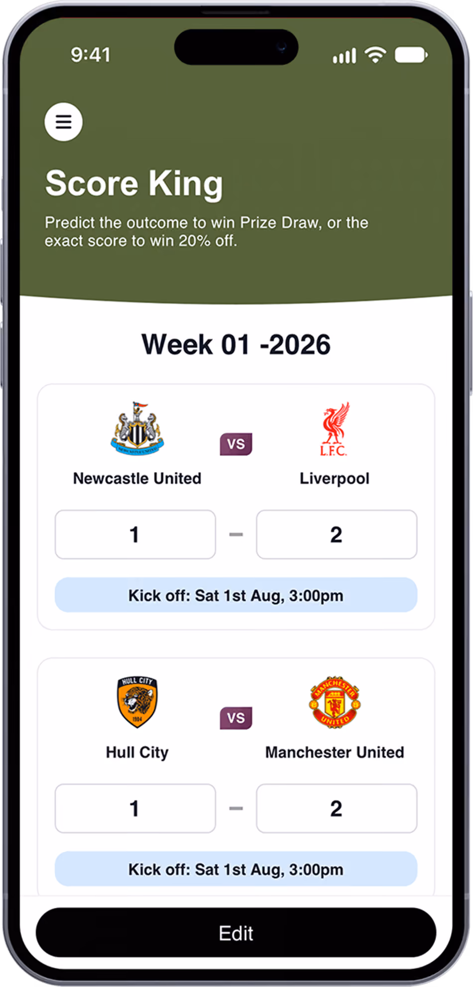 Phone showing Score King app