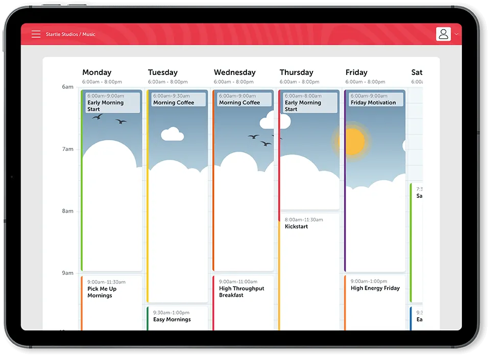 Tablet showing the music scheduler