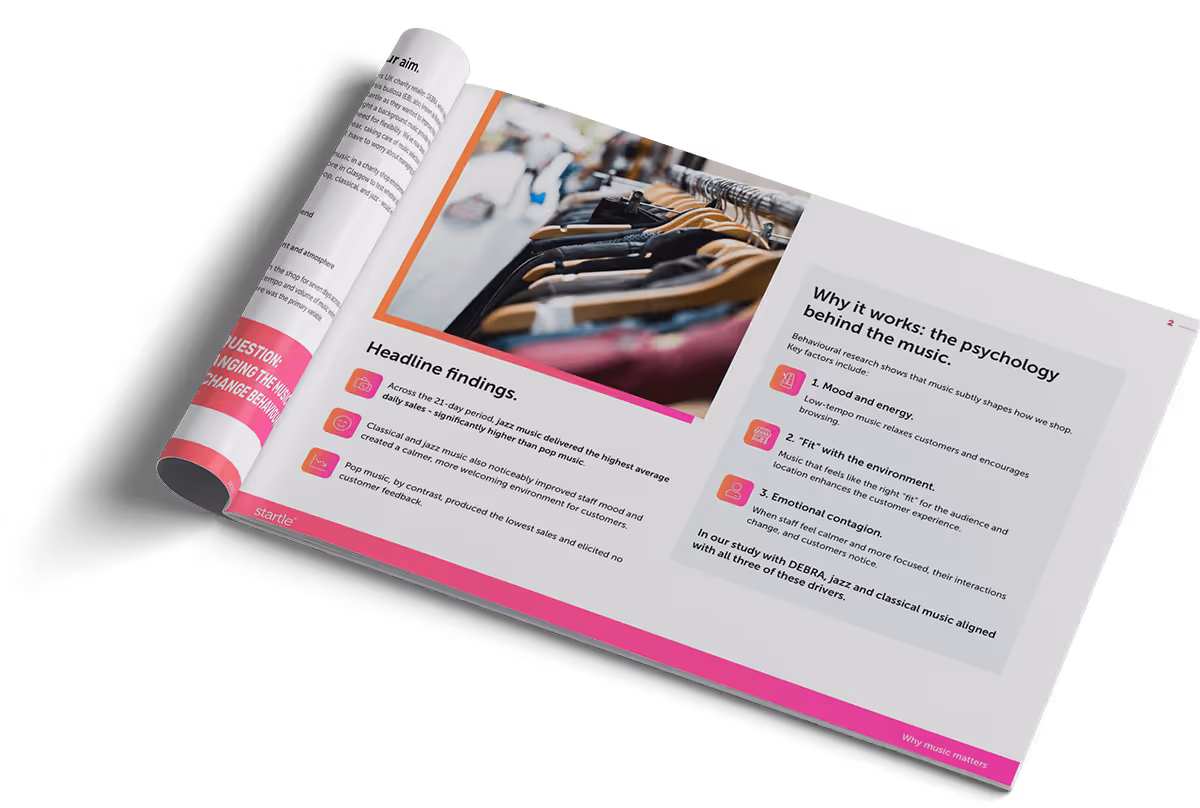 Inside spread of The Impact of Music in Charity Stores whitepaper