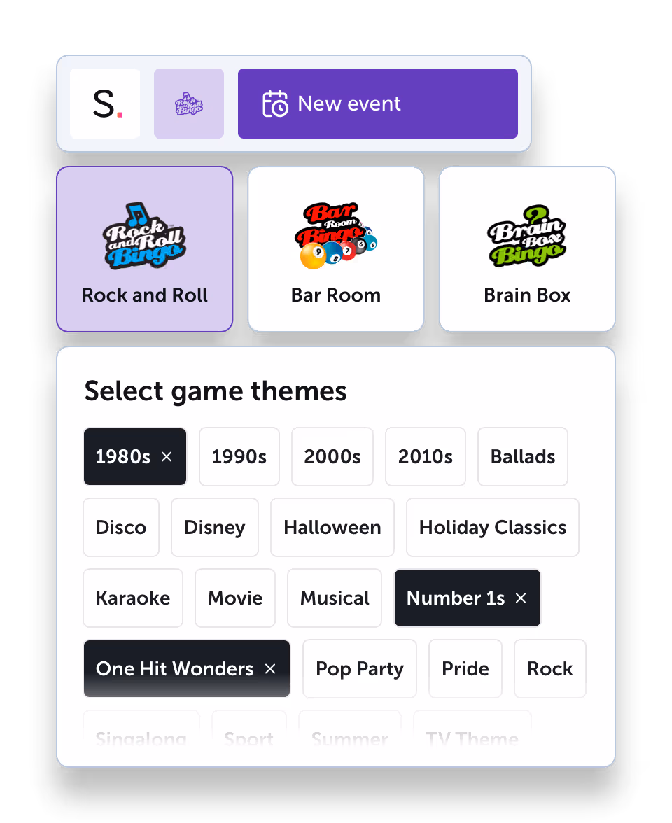 UI showing Rock and Roll Bingo scheduling