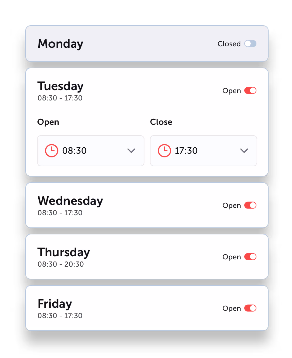 UI showing scheduling of player on off times