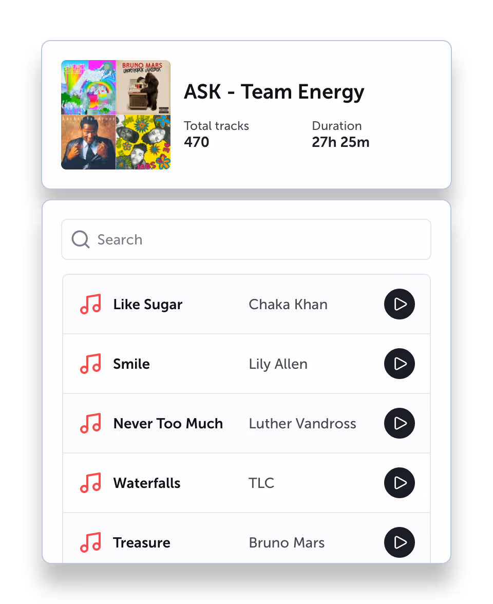 UI showing ASK Italian staff playlist