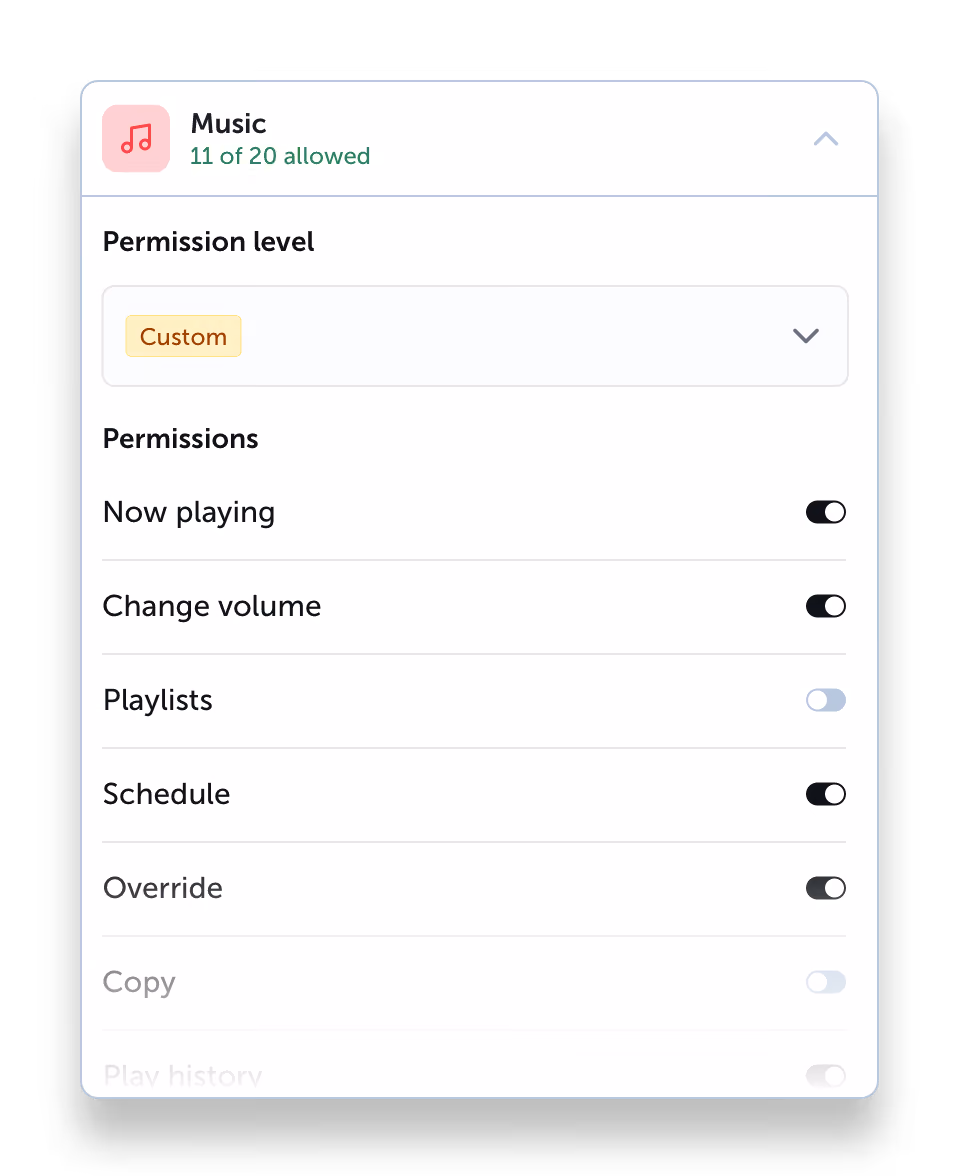 UI showing user permission management