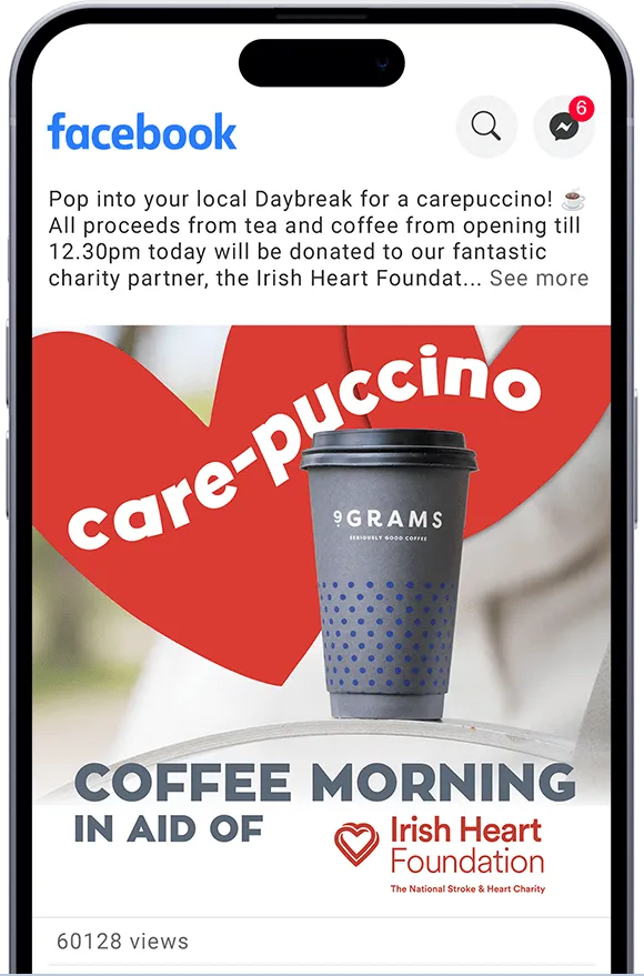 Social media post showing coffee charity offer