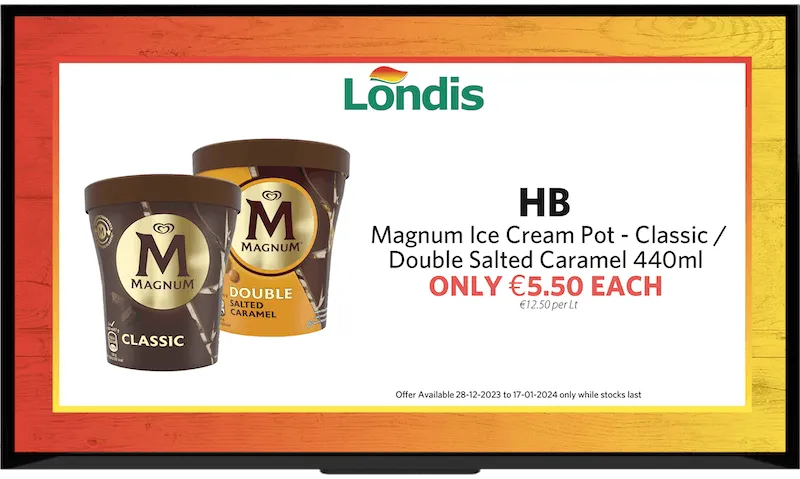 Screen showing Londis special offer