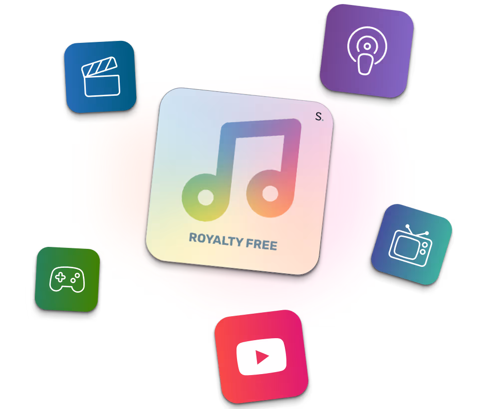 Graphic showing icons for the different industries that use royalty-free music