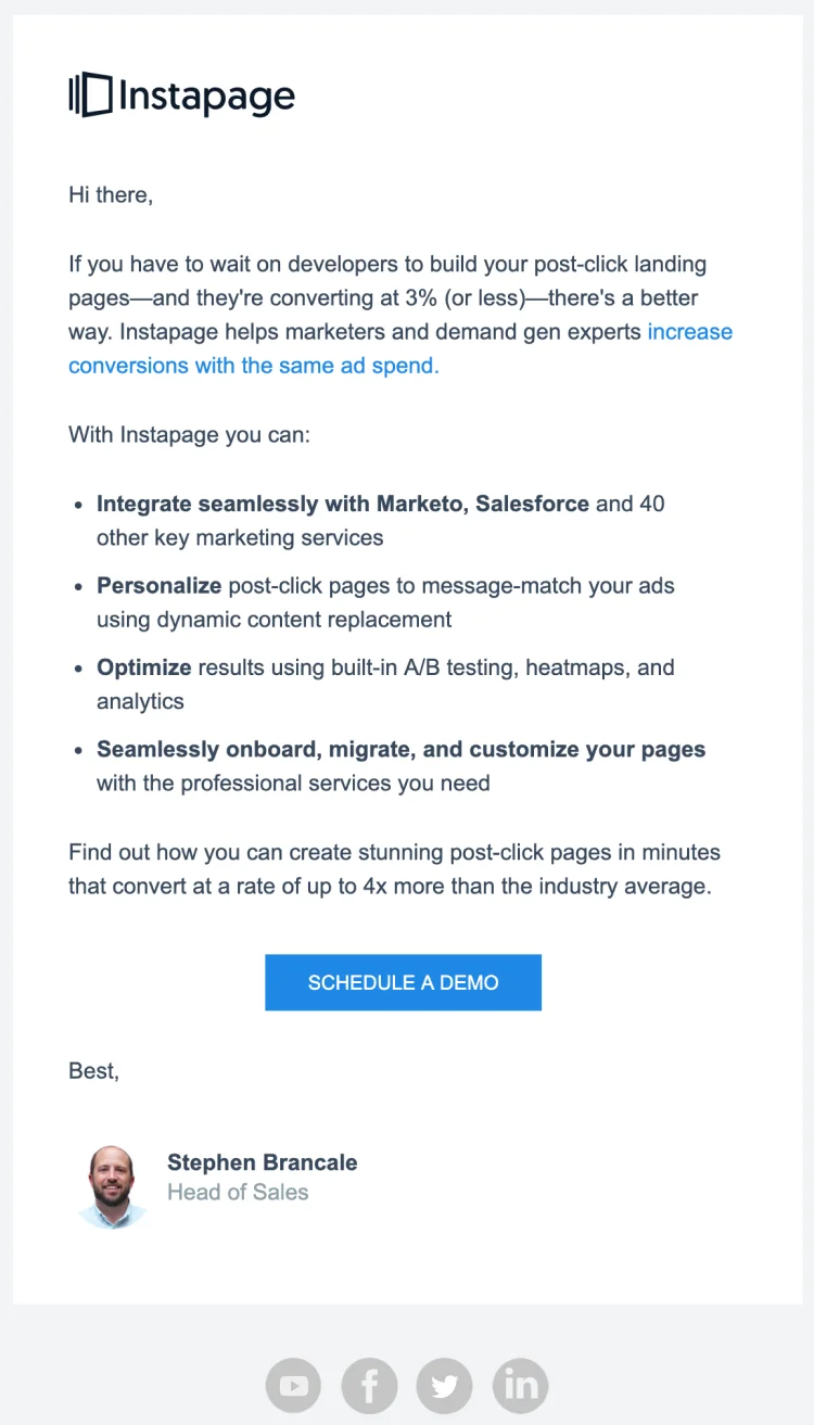 Instapage email