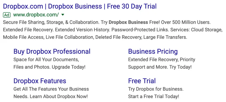 Dropbox Business Google Ad free trial