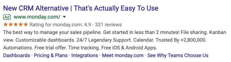 Monday Google Ad review extensions