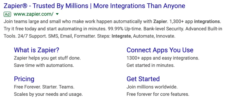Zapier Google Ads CTAs