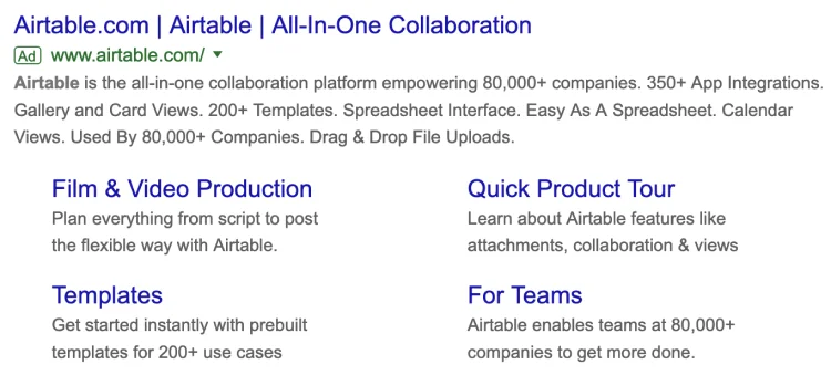 Airtable Google Ad social proof