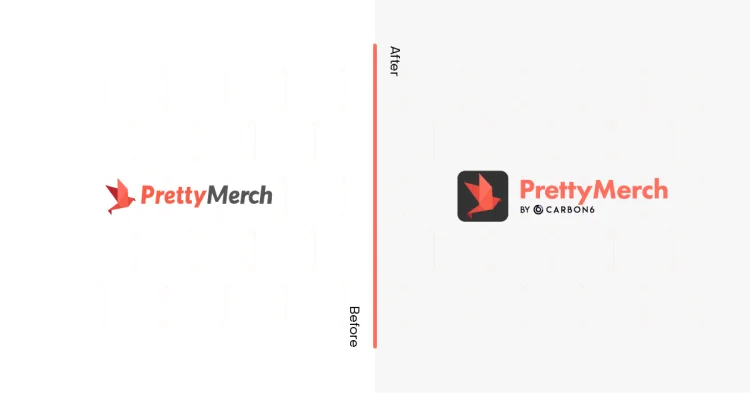 before/after PrettyMerch logo