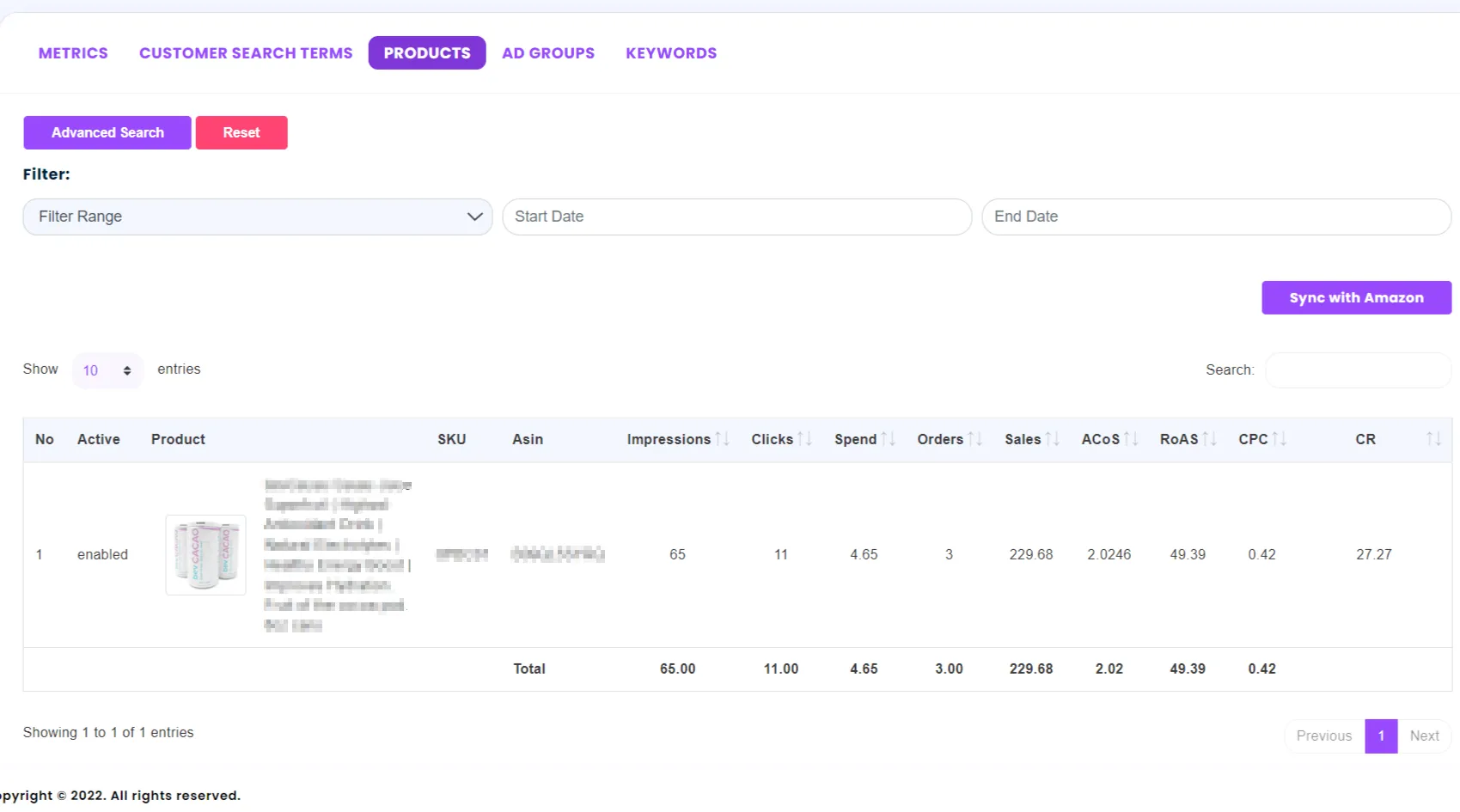 Products tab of Campaign Info page via PGN