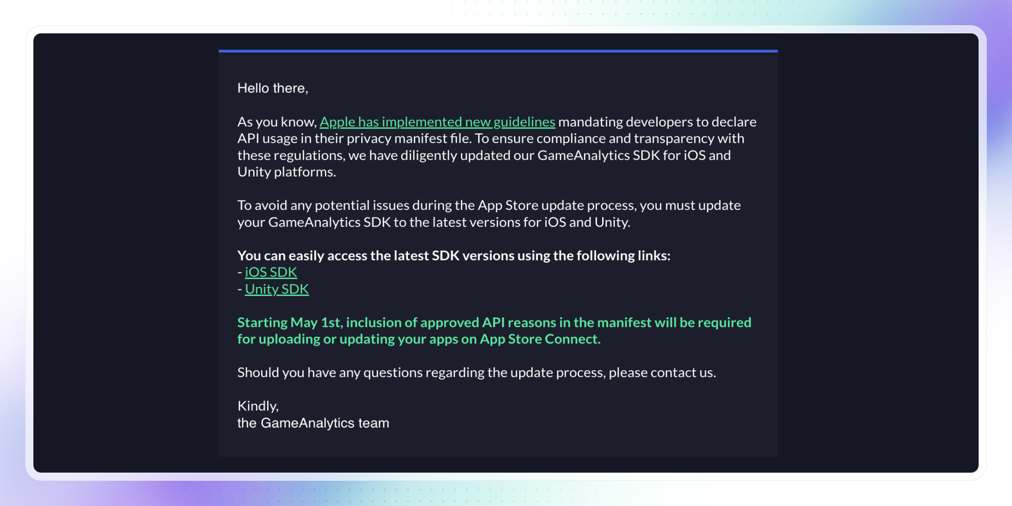 We are compliant with Apple privacy updates
