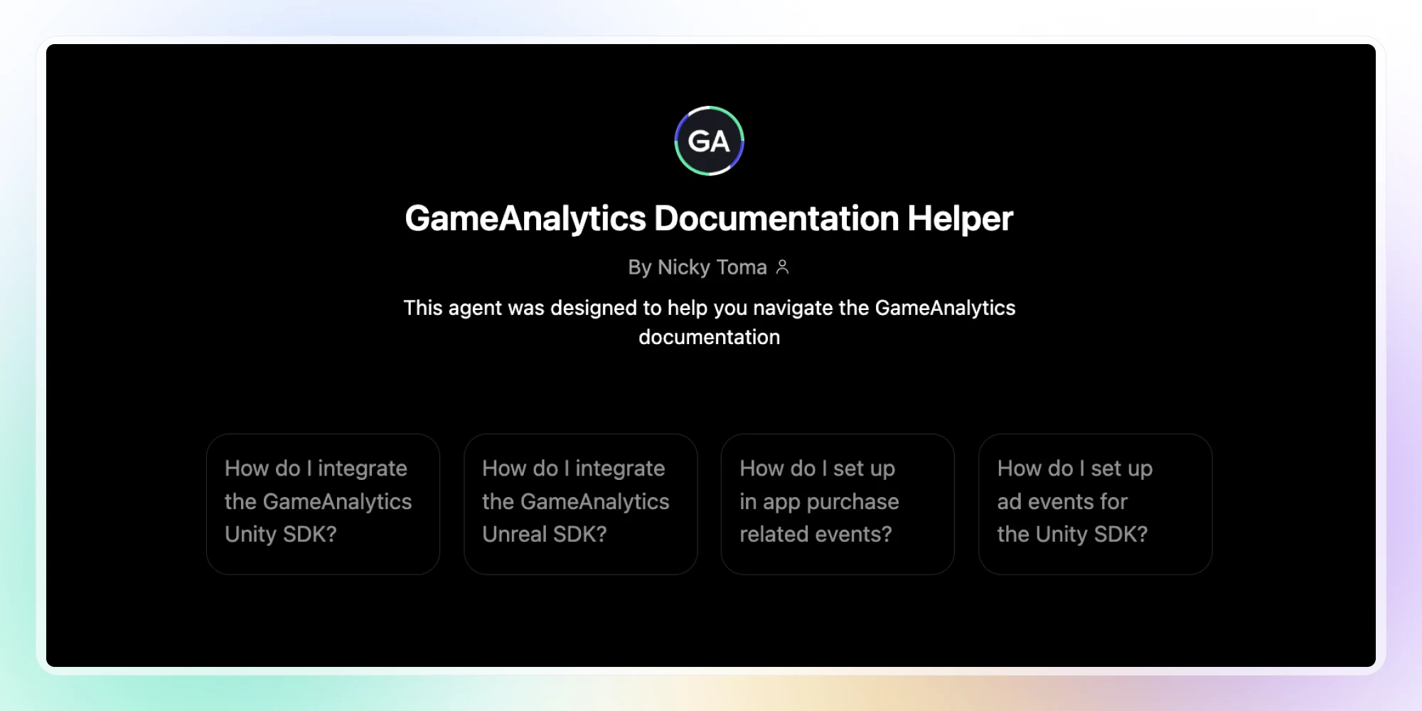 Ask our GameAnalytics Documentation Helper