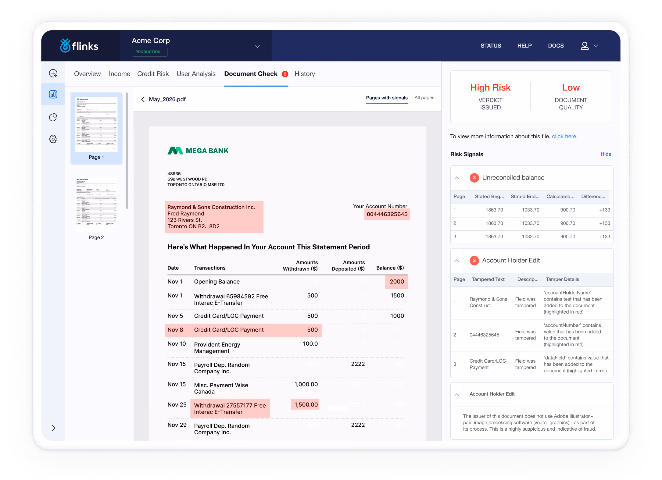 Flinks Upload document verification