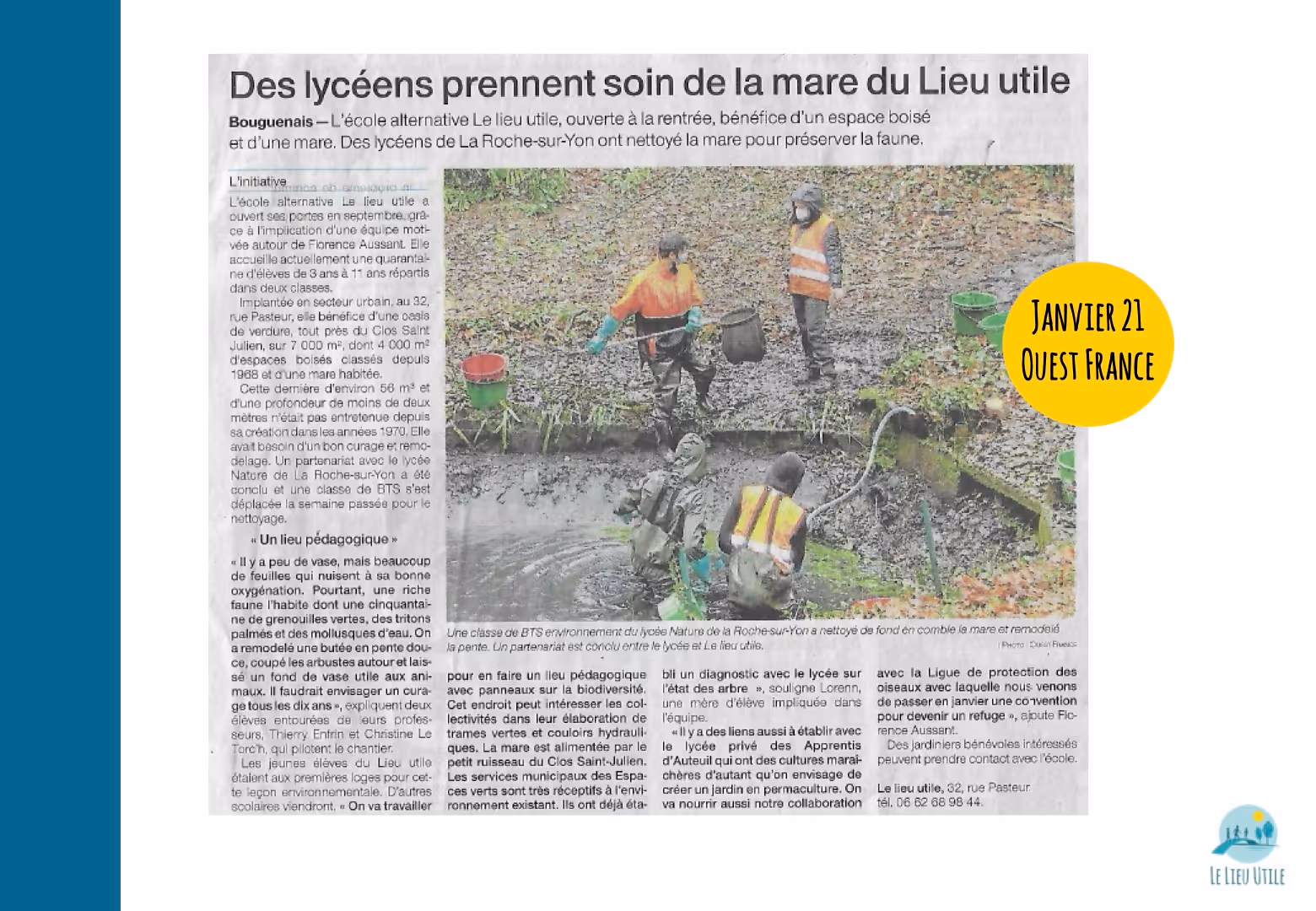 Article de presse n°6 sur Le Lieu Utile - Tiers-lieu et école alternative à Bouguenais