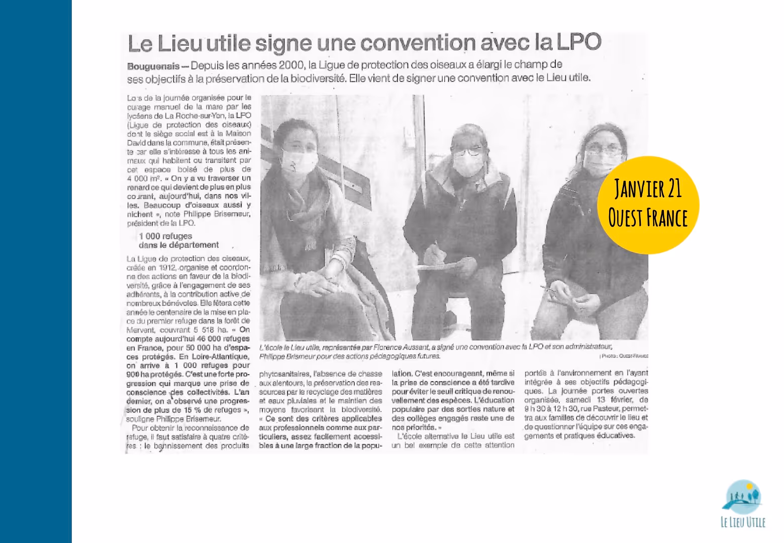 Article de presse n°5 sur Le Lieu Utile - Tiers-lieu et école alternative à Bouguenais