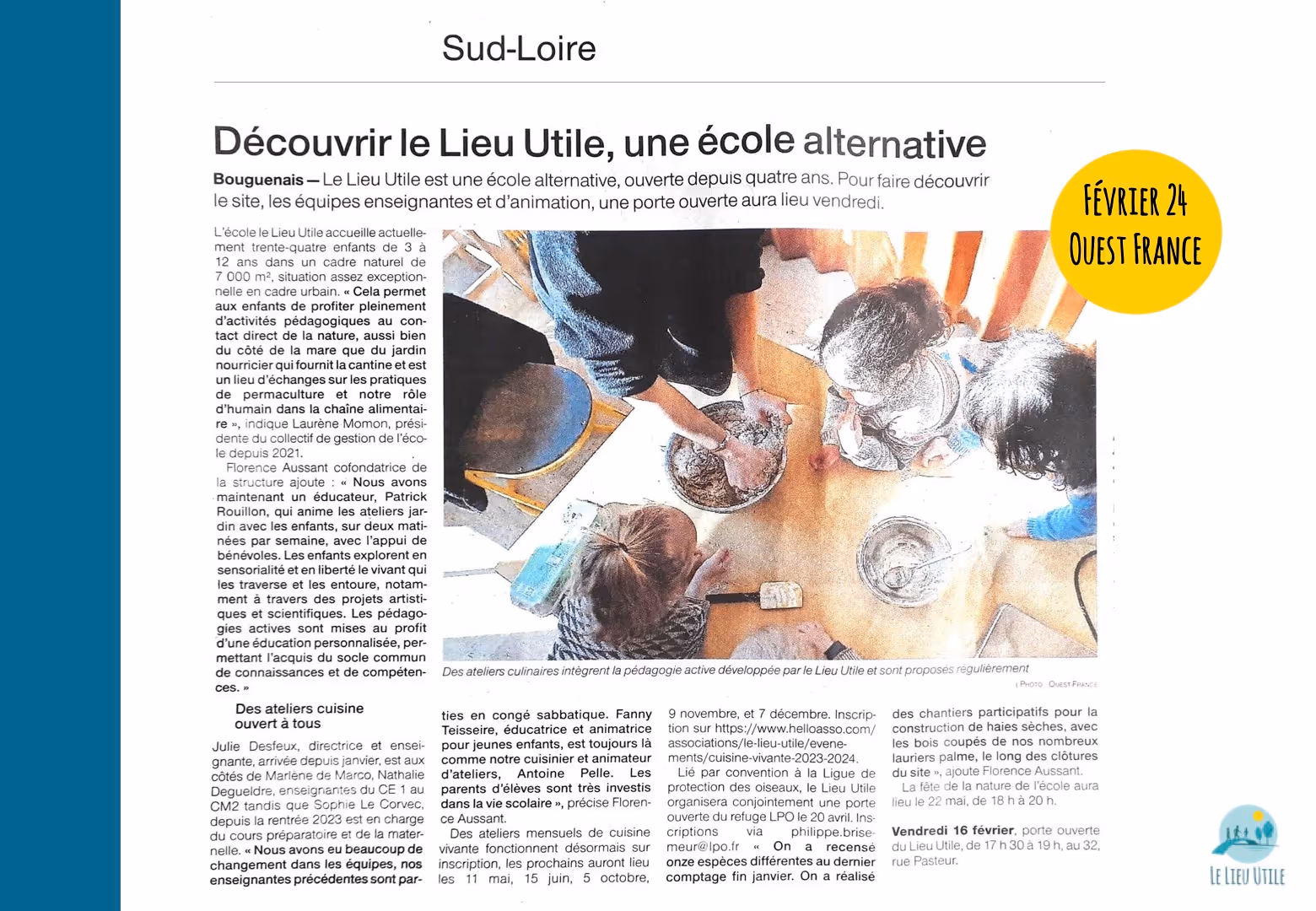 Article de presse n°13 sur Le Lieu Utile - Tiers-lieu et école alternative à Bouguenais