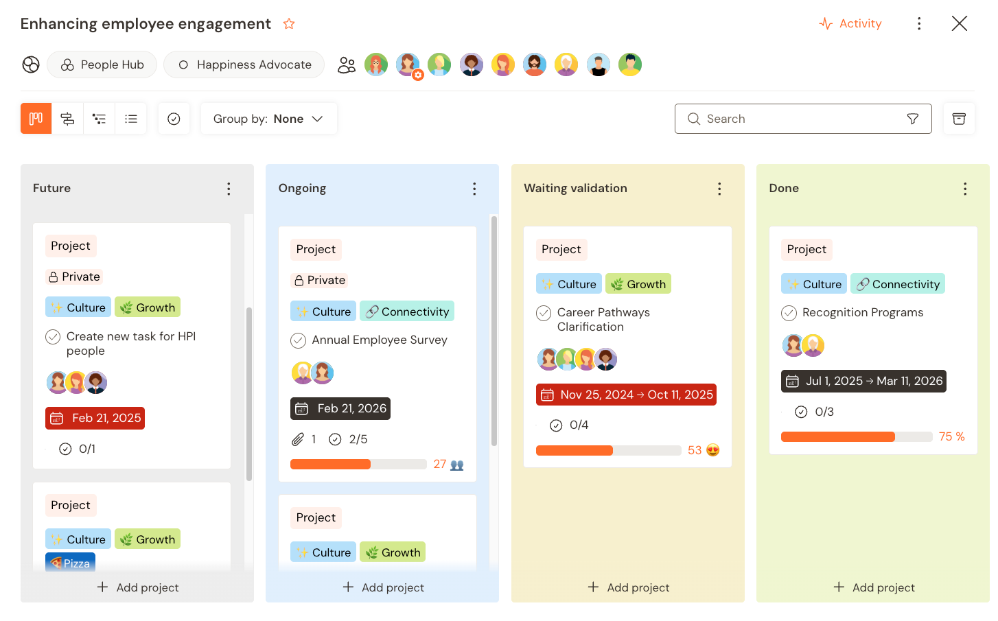 Tracking the advancement of employee engagement projects on Talkspirit