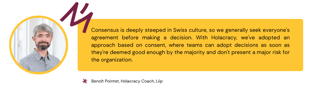 Quote from Benoît Pointet on the challenge of overcoming consensus culture in Switzerland
