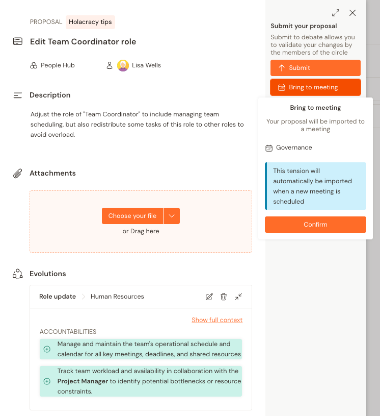 Bringing a proposal to a governance meeting using Talkspirit’s Structure module