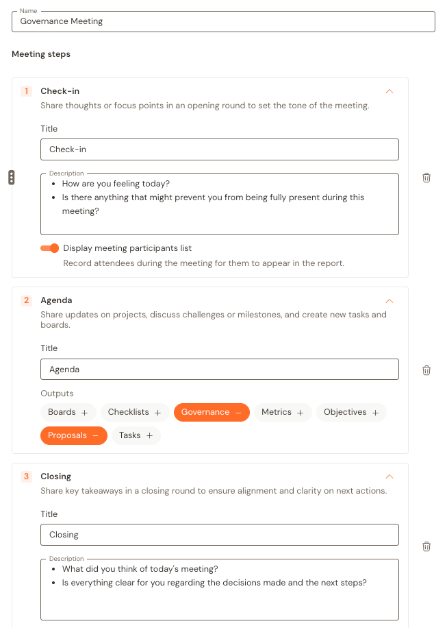 Creating a template for facilitating governance meetings on Talkspirit