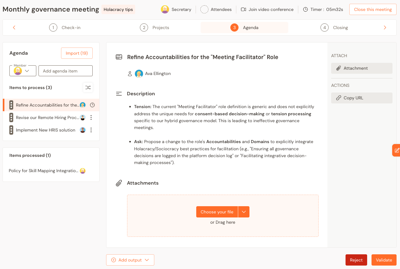 Discussing proposals during a governance meeting on Talkspirit
