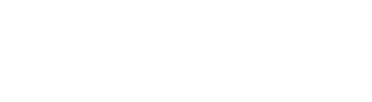 OCEAN text logo in bold white capital letters on black background.